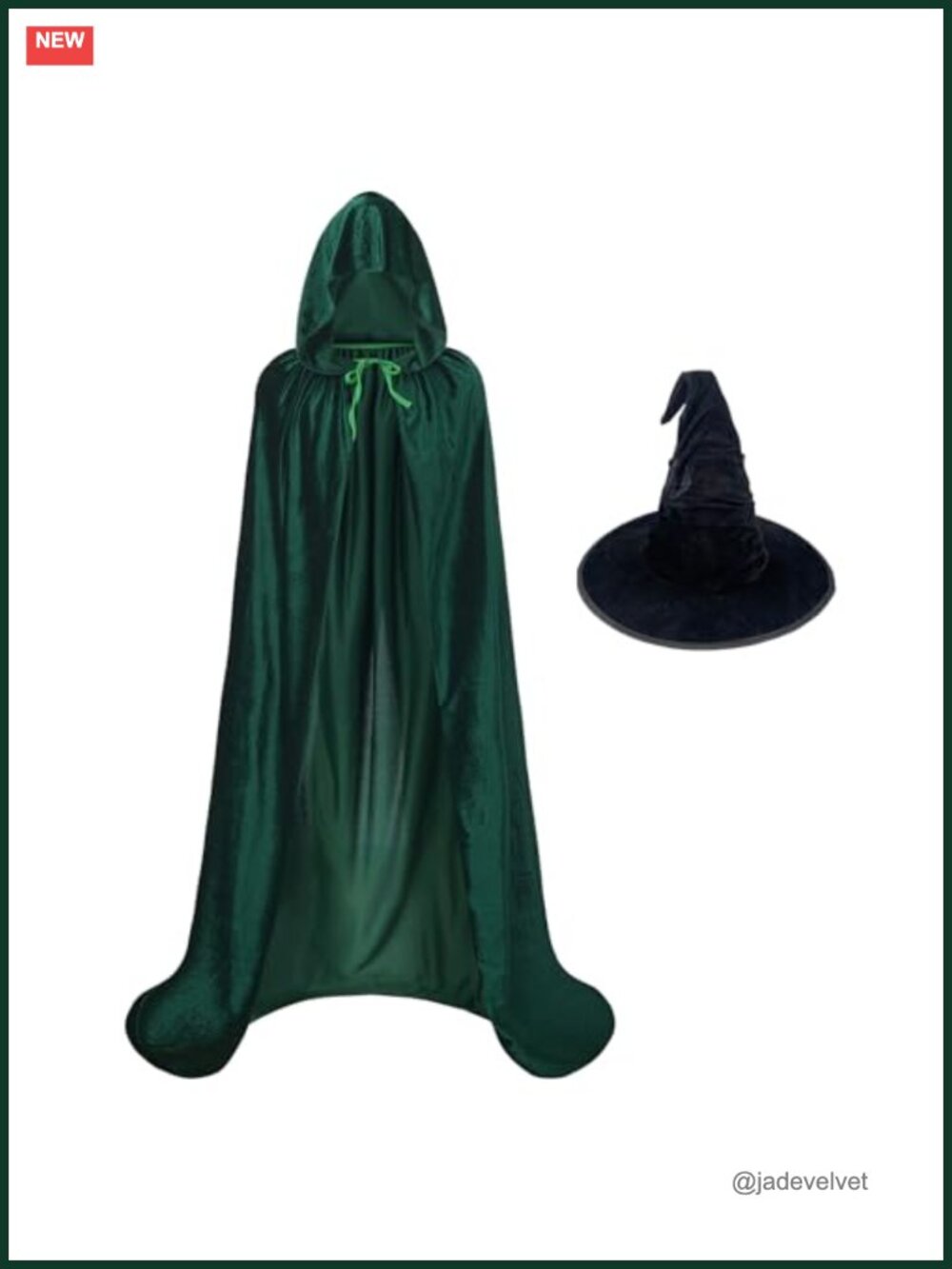 Velvet Cape Hooded Cloak Witch Hat Halloween Costume Adult Wizard Vampire Robe